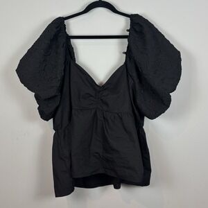 Arula Womens Puff Sleeve Babydoll Black Blouse Size C /3X Party Flirty Feminine